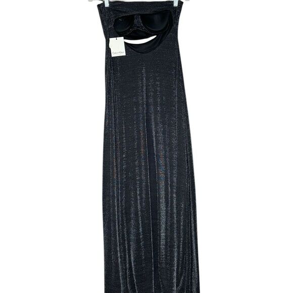 Calvin Klein Black Silver Metallic Strapless Cocktail Maxi Dress | Size 6 - Picture 8 of 14
